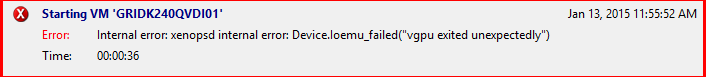 vGPU error displayed when starting VM